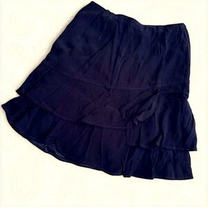 Sandro 100% silk Navy Tiered Mini Skirt with side zip size 2